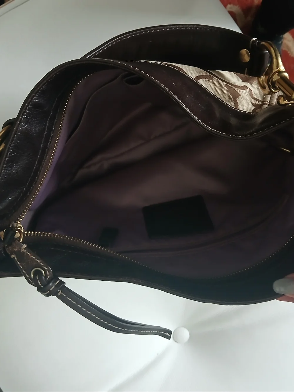 Coach Brown Signature Canvas Shoulder Bag with Dark Brown Leather Trim - Picture 5 of 8